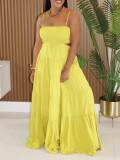 Solid Color Sling Big Swing Maxi Dress AIL-320
