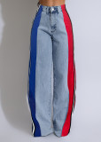 Stripe Contrast Color Patchwork Loose Jeans ZSD-0739