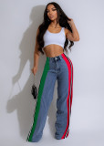 Stripe Contrast Color Patchwork Loose Jeans ZSD-0739