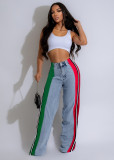 Stripe Contrast Color Patchwork Loose Jeans ZSD-0739
