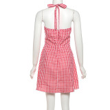 Sexy Halterneck Plaid Print Mini Dress GYME-K25D69119