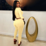 Single Shoulder Long Sleeve Tie Up Two Piece Pants Set MZ-2904