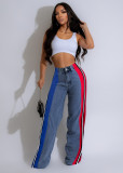 Stripe Contrast Color Patchwork Loose Jeans ZSD-0739
