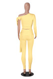 Single Shoulder Long Sleeve Tie Up Two Piece Pants Set MZ-2904