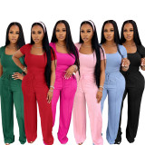 Solid Color Square Neck Top And Wide Leg Pants Suit SFY-730