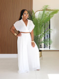 Solid Lapel Crop Top And Wide Leg Pants 2 Piece Set SFY-716