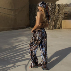 Sexy Print Sling Vest And Pants 4 Piece Set (With Headscarf) GYME-K25S70809