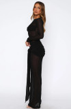 Solid Color Long Sleeve Mesh Maxi Dress MZ-0471