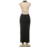 Deep V Neck Backless Solid Color Maxi Dress GYME-K25D66705