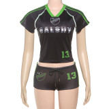 Letter Print Short Sleeve Two Piece Shorts Set GYME-K25S67098