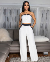 Color Block Wrap Chest Tops Loose Pants 2 Piece Set ZSD-0747