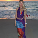 Sexy Mesh Print Backless Vest Two Piece Skirts Set GYME-K25S67644
