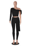 Single Shoulder Long Sleeve Tie Up Two Piece Pants Set MZ-2904