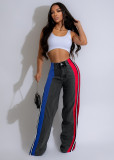 Stripe Contrast Color Patchwork Loose Jeans ZSD-0739