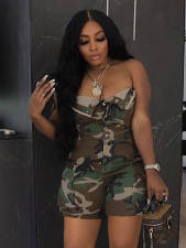 Wrap Chest Cardigan Buttoned Camouflage Romper LSD-24371