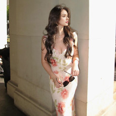 V Neck Print Sling Midi Dress FL-YL25141PFO