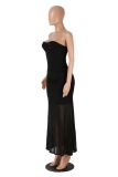 Off Shoulder Solid Color Mesh Maxi Dress MZ-0470