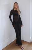 Solid Color Long Sleeve Mesh Maxi Dress MZ-0471