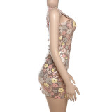 Square Neck Sequin Print Split Mini Dress GYME-K25D70390