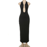 Deep V Neck Backless Solid Color Maxi Dress GYME-K25D66705