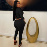 Single Shoulder Long Sleeve Tie Up Two Piece Pants Set MZ-2904