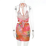 Multicolor Print Sleeveless Backless Mini Dress FL-YL25163MHO