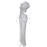 Sexy Mesh Slash Shoulder Maxi Dress FL-ZX25009PFO
