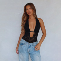 Deep V Neck See Through Bodysuit FL-ZX25063MHO