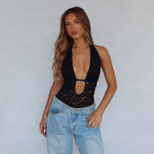 Deep V Neck See Through Bodysuit FL-ZX25063MHO