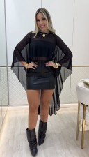 Round Neck Long Mesh Shawl Blouse QODY-6061