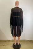 Round Neck Long Mesh Shawl Blouse QODY-6061