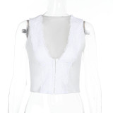 V Neck Lace Sleeveless Tops FL-YL25081DGO