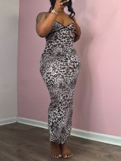 Leopard Print Slim Sling Maxi Dress GLF-10007-1