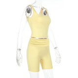 Square Neck Solid Color Two Piece Shorts Set FL-YL25031MHO