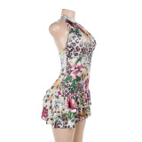 Sexy Print Backless Hollow Out Mini Dress FL-ZX25039MHO