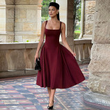 Sexy Solid Color Square Neck Backless Midi Dress FL-YL25046DGO