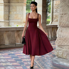 Sexy Solid Color Square Neck Backless Midi Dress FL-YL25046DGO
