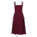 Sexy Solid Color Square Neck Backless Midi Dress FL-YL25046DGO