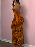 Leopard Print Slim Sling Maxi Dress GLF-10007-1