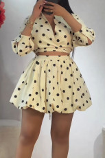 Plus Size Polka Dot Printed Puffy Skirt  Two Piece Set NY-11031
