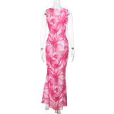 Fashion Pocket Neck Floral Print Beach Maxi Dress FL-ZX25026PFO