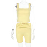 Square Neck Solid Color Two Piece Shorts Set FL-YL25031MHO