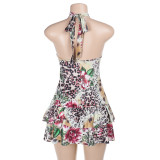 Sexy Print Backless Hollow Out Mini Dress FL-ZX25039MHO