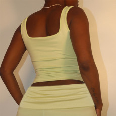 Square Neck Solid Color Two Piece Shorts Set FL-YL25031MHO