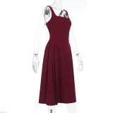 Sexy Solid Color Square Neck Backless Midi Dress FL-YL25046DGO
