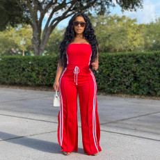 Stripe Wrap Chest Tops And Split Pants Suit GYSF-1107