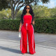 Stripe Wrap Chest Tops And Split Pants Suit GYSF-1107