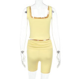 Square Neck Solid Color Two Piece Shorts Set FL-YL25031MHO