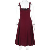 Sexy Solid Color Square Neck Backless Midi Dress FL-YL25046DGO