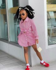 Kids Girl Long Sleeve Plaid Shirt Shorts Suit GYAY-8121